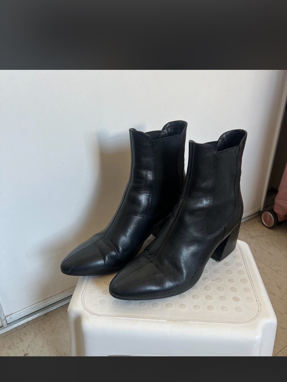 Vagabond Black Leather Ankle Booties with Block Heel